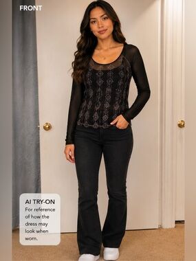 Mudd Sheer Black Aztec Print Long Sleeve Layering Top Size Large